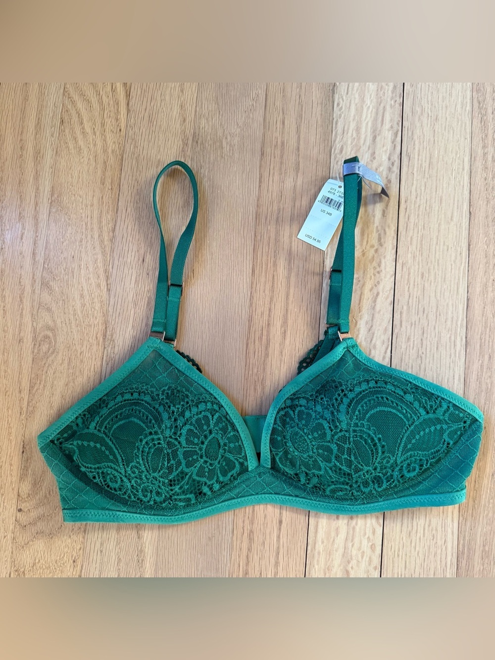 NEW Aerie 34B Green Real Power Wireless Push Up Slumber Party Lace Bra